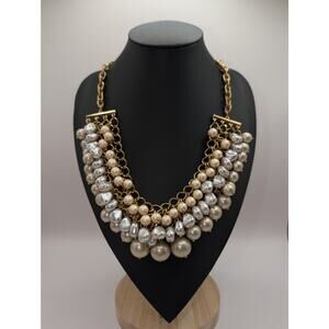 Gold-Tone Multi-Pearl Cluster Statement Necklace